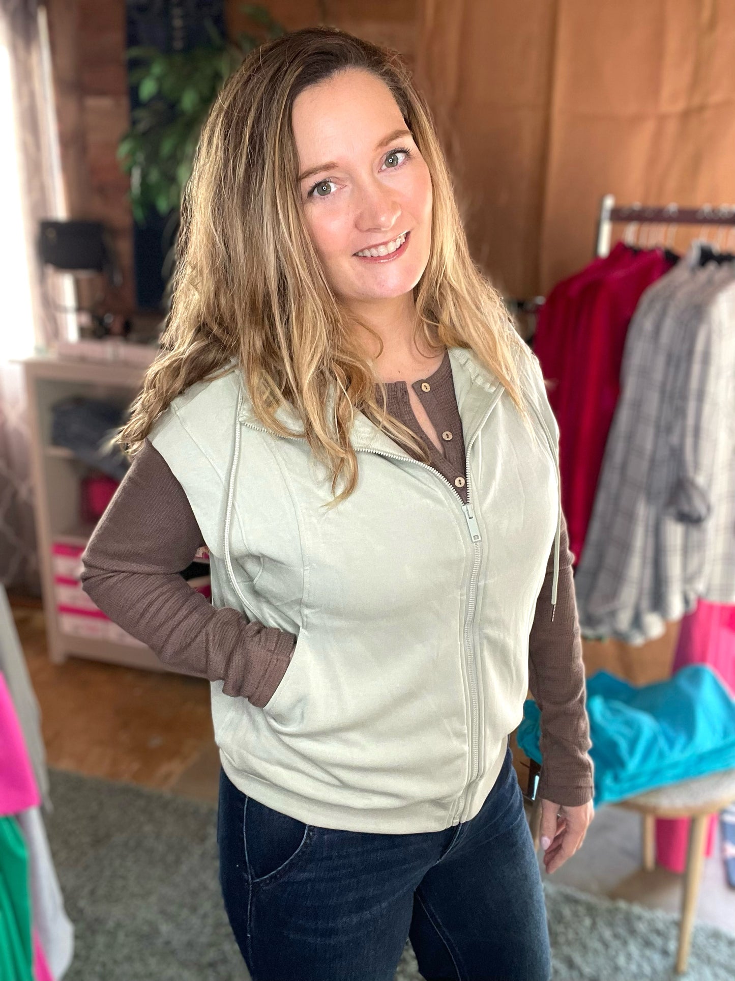 Sleeveless and Sage Hooded Jacket