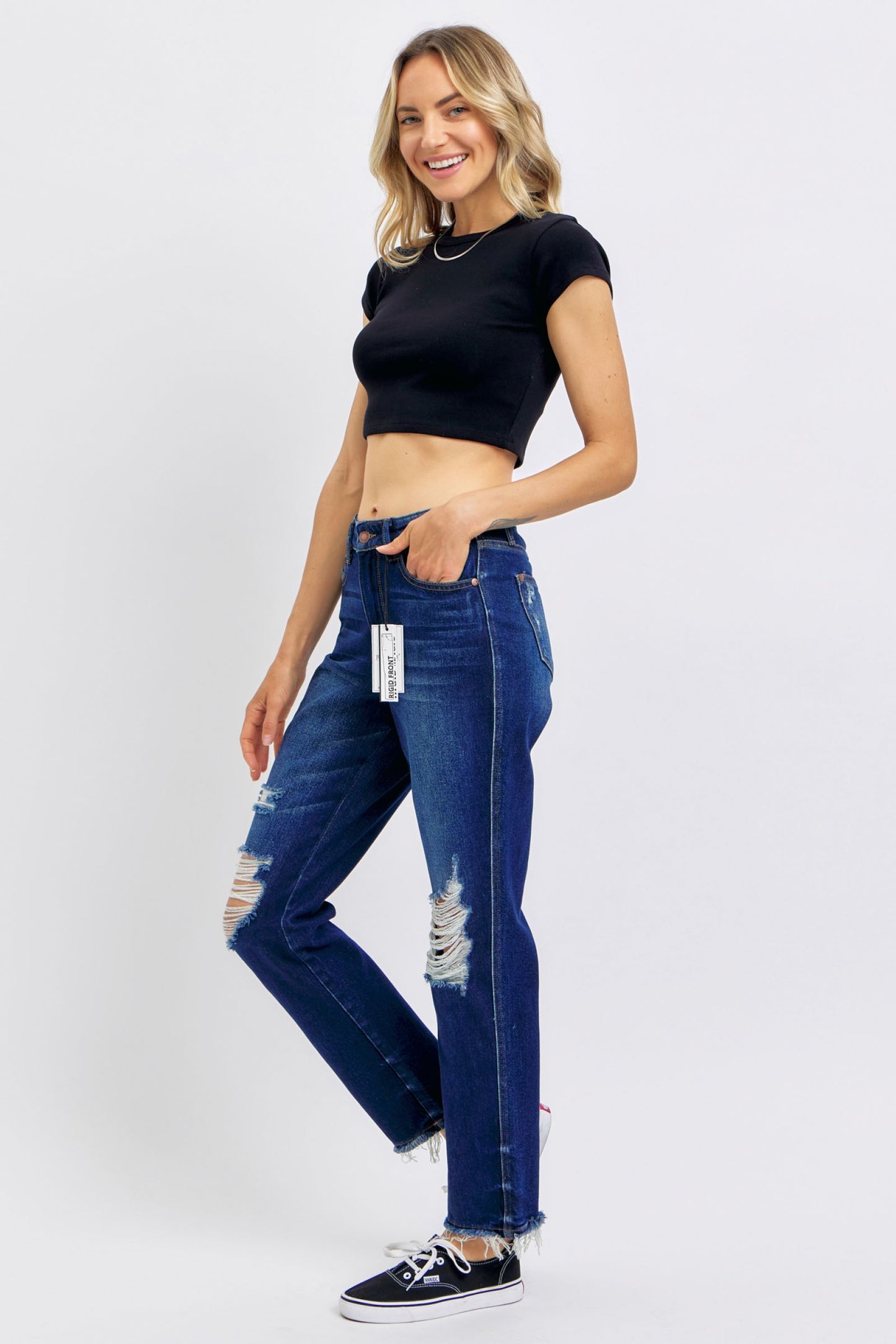 Judy Blue Rigid Magic Distressed Straight Ankle Jeans