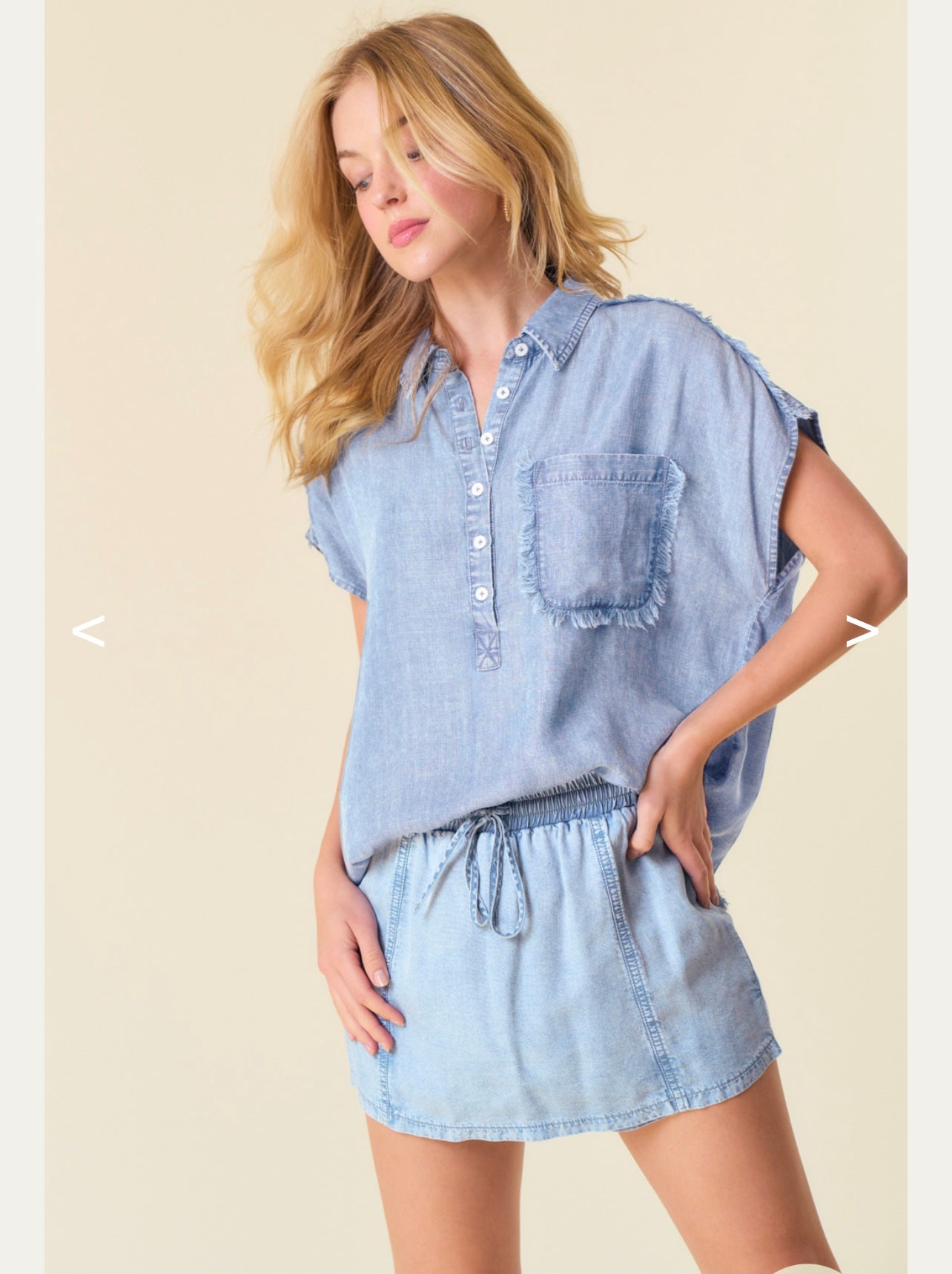 Fray Short Sleeved Denim Top