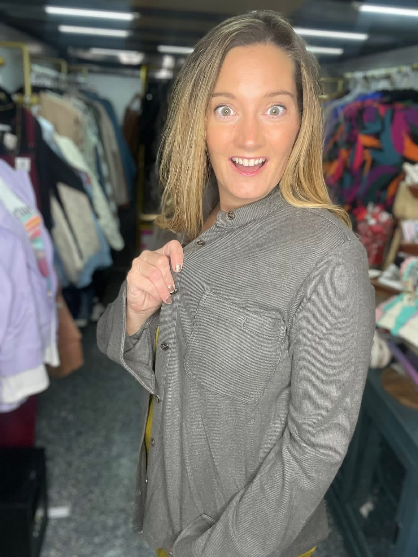 Gray Panache Button Top