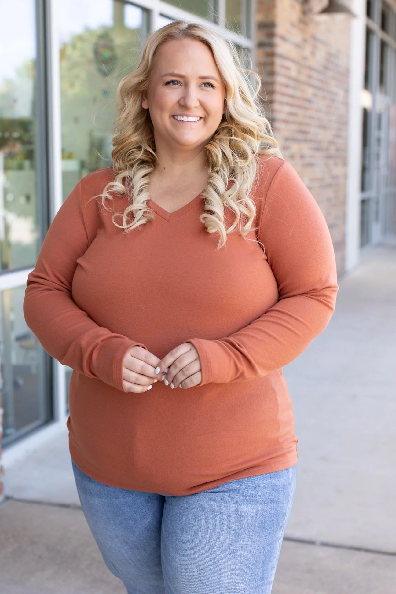 Ready, Pumpkin V-Neck Top