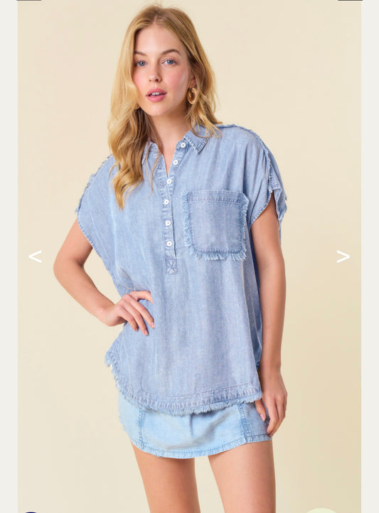 Fray Short Sleeved Denim Top