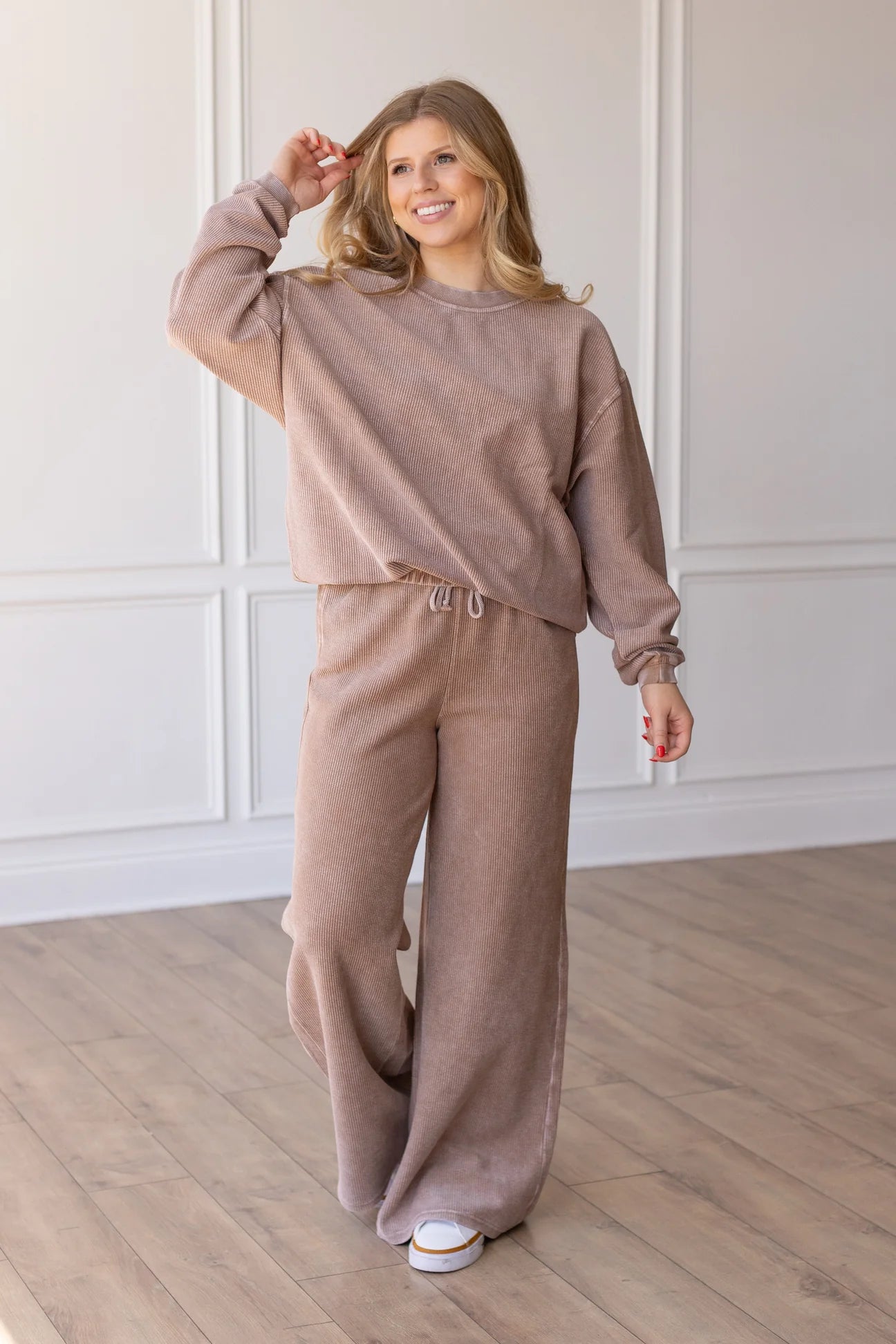 Luxe Corded Crewneck in Toffee