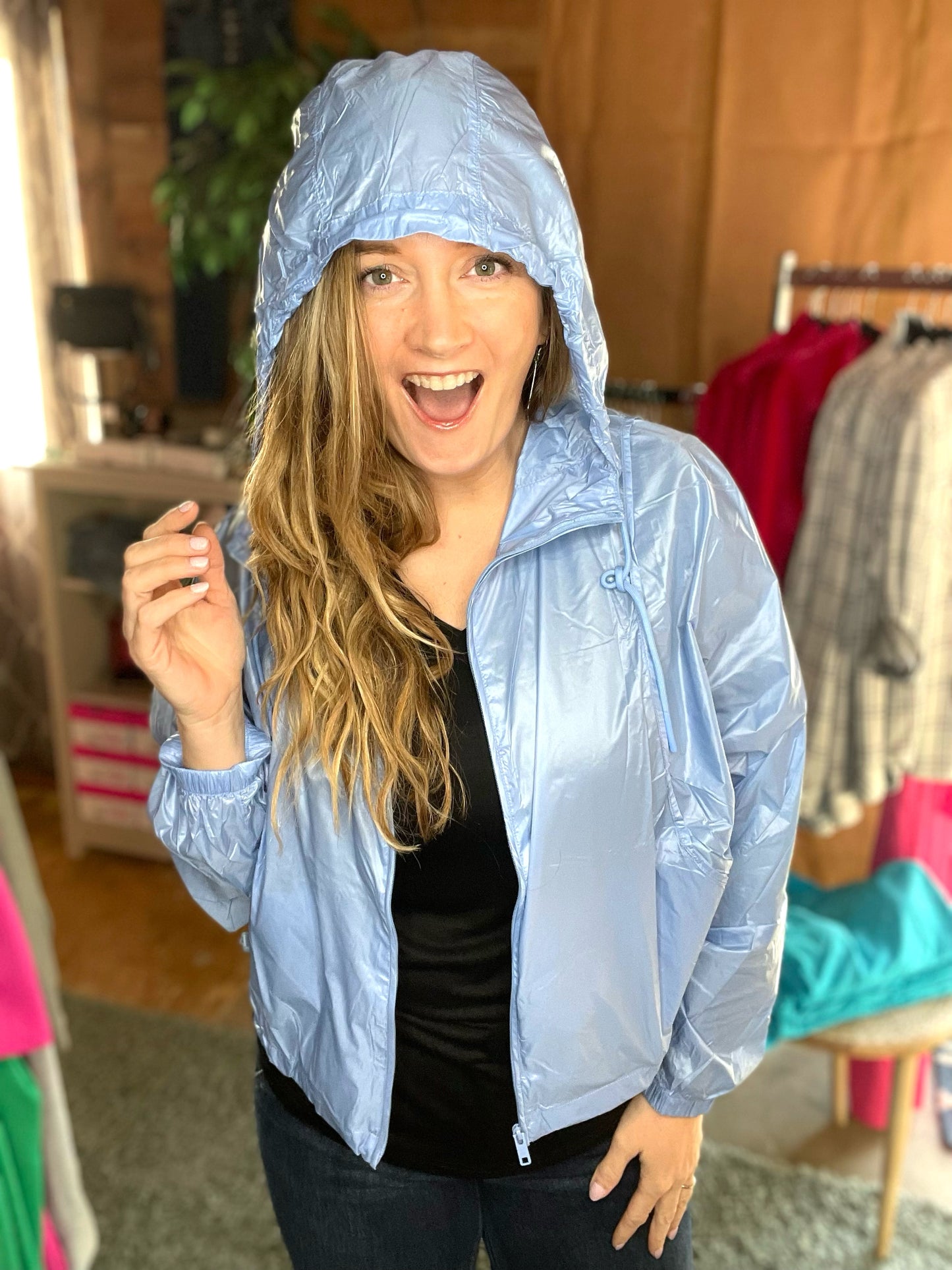 Staying Slick Jacket + Carrying Pouch in Pastel Blue