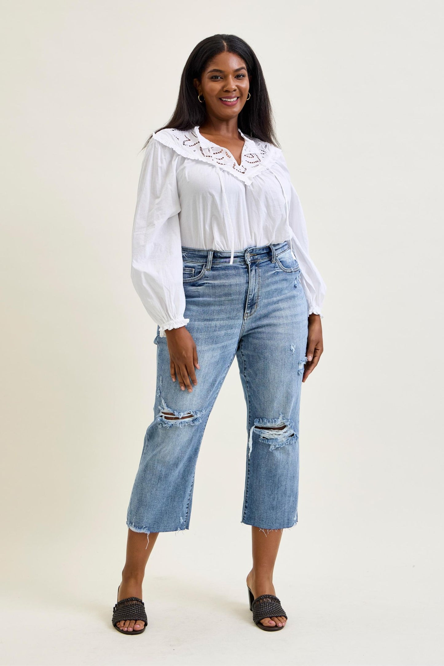 Judy Blue Cropped Distressed Denim