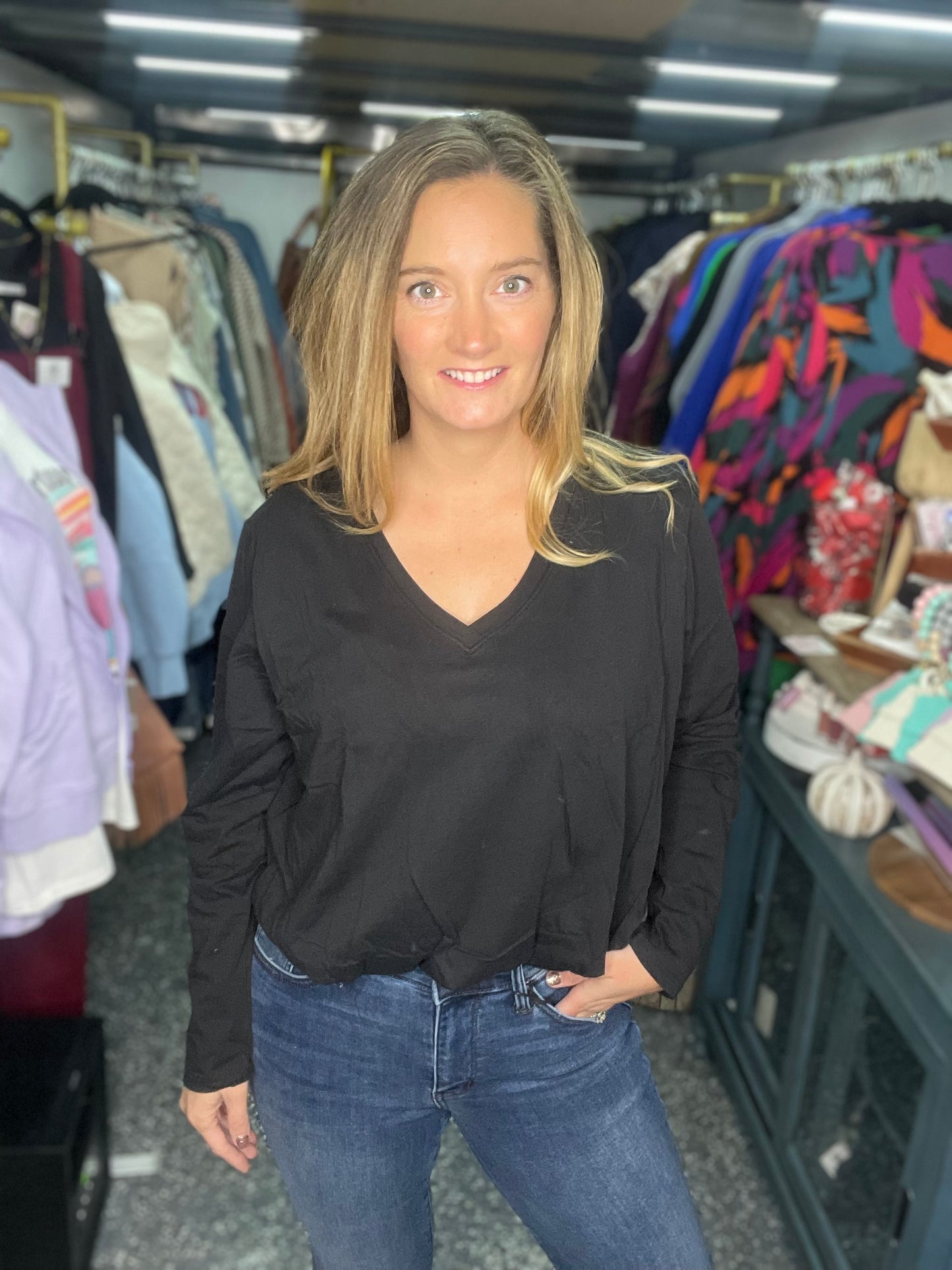Bubble Top Long Sleeve in Black