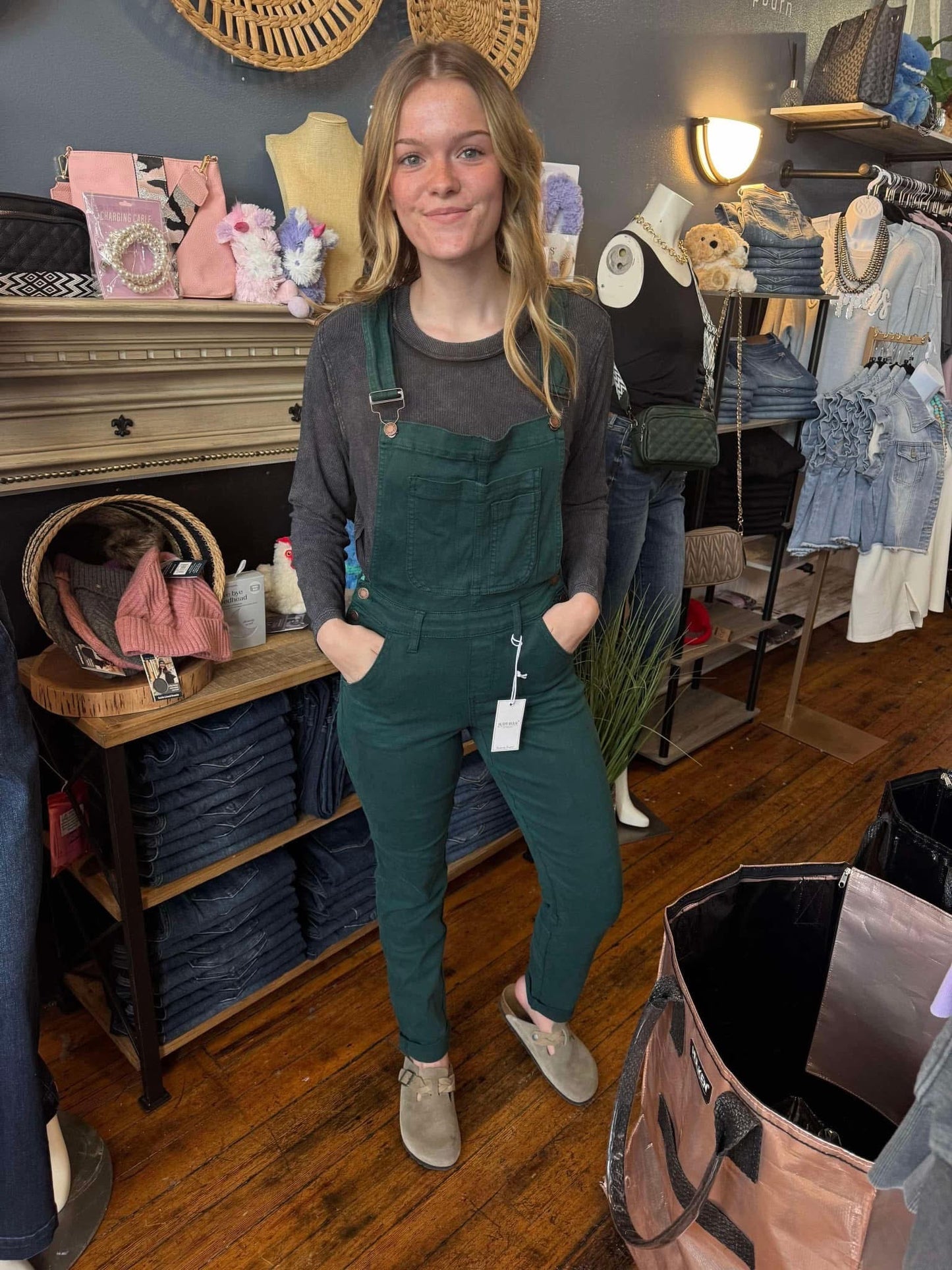 Judy Blue Garment Dyed Overalls - Teal