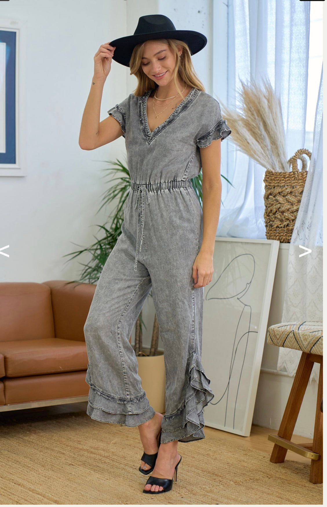 Denim Ruffle Jumpsuit