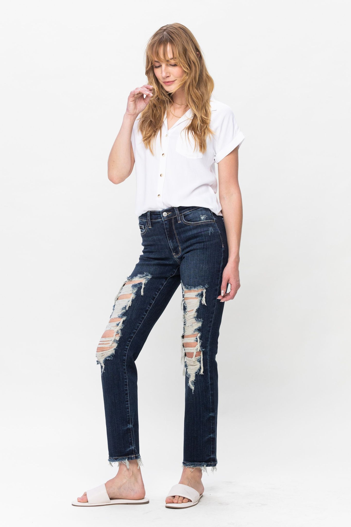 Judy Blue Dark Distressed Straight Leg