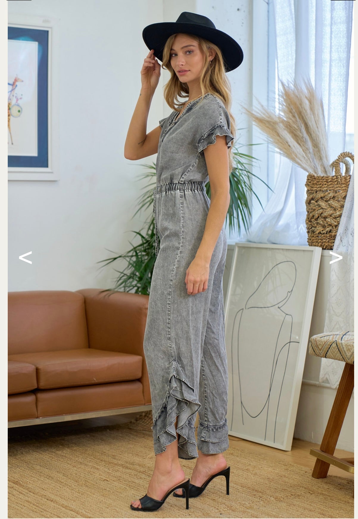 Denim Ruffle Jumpsuit