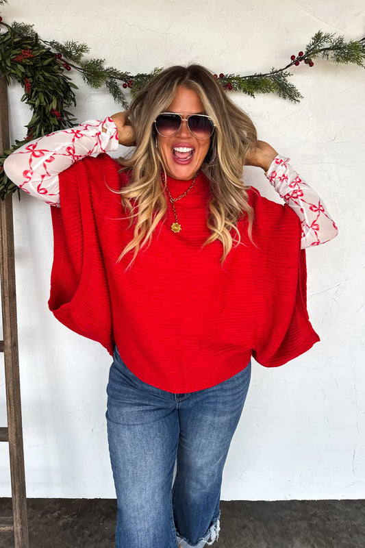 Pullover Poncho in Red