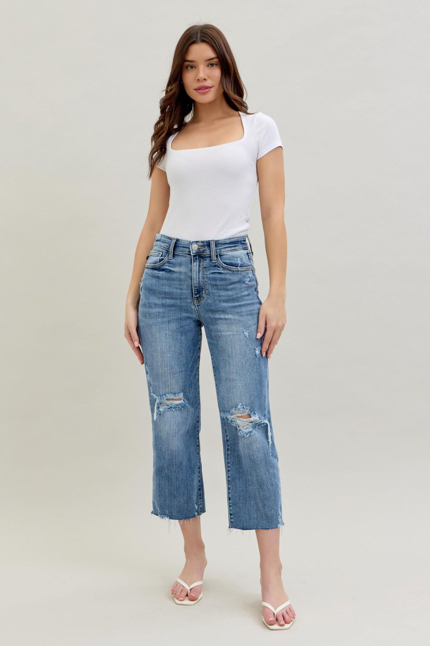 Judy Blue Cropped Distressed Denim