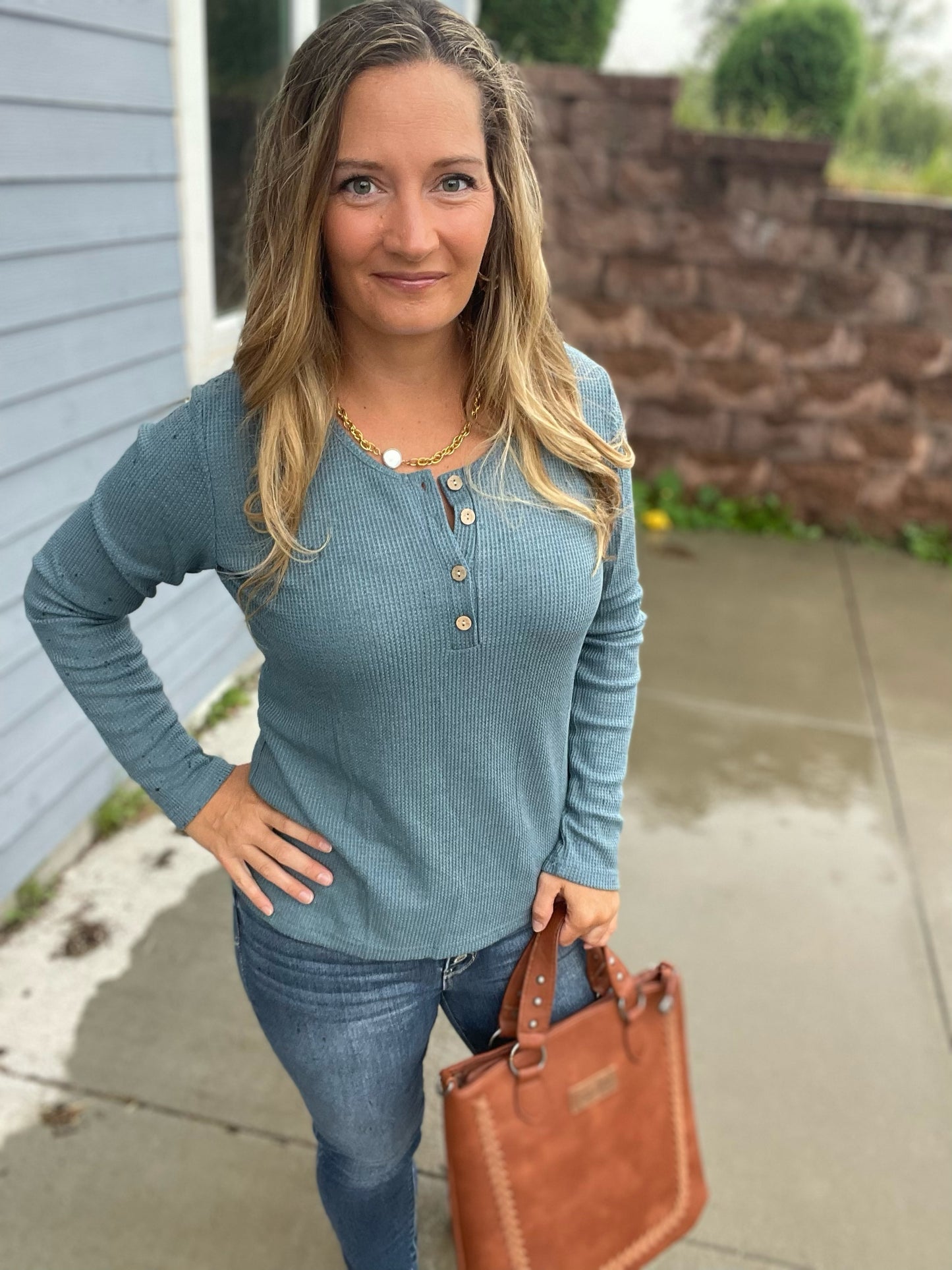 Rich In Color Henley in Dusty Blue