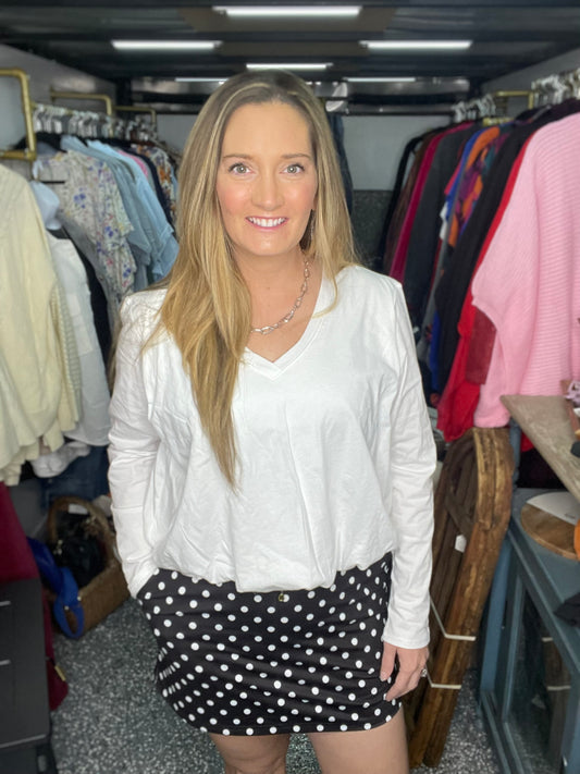 Bubble Top Long Sleeve in White