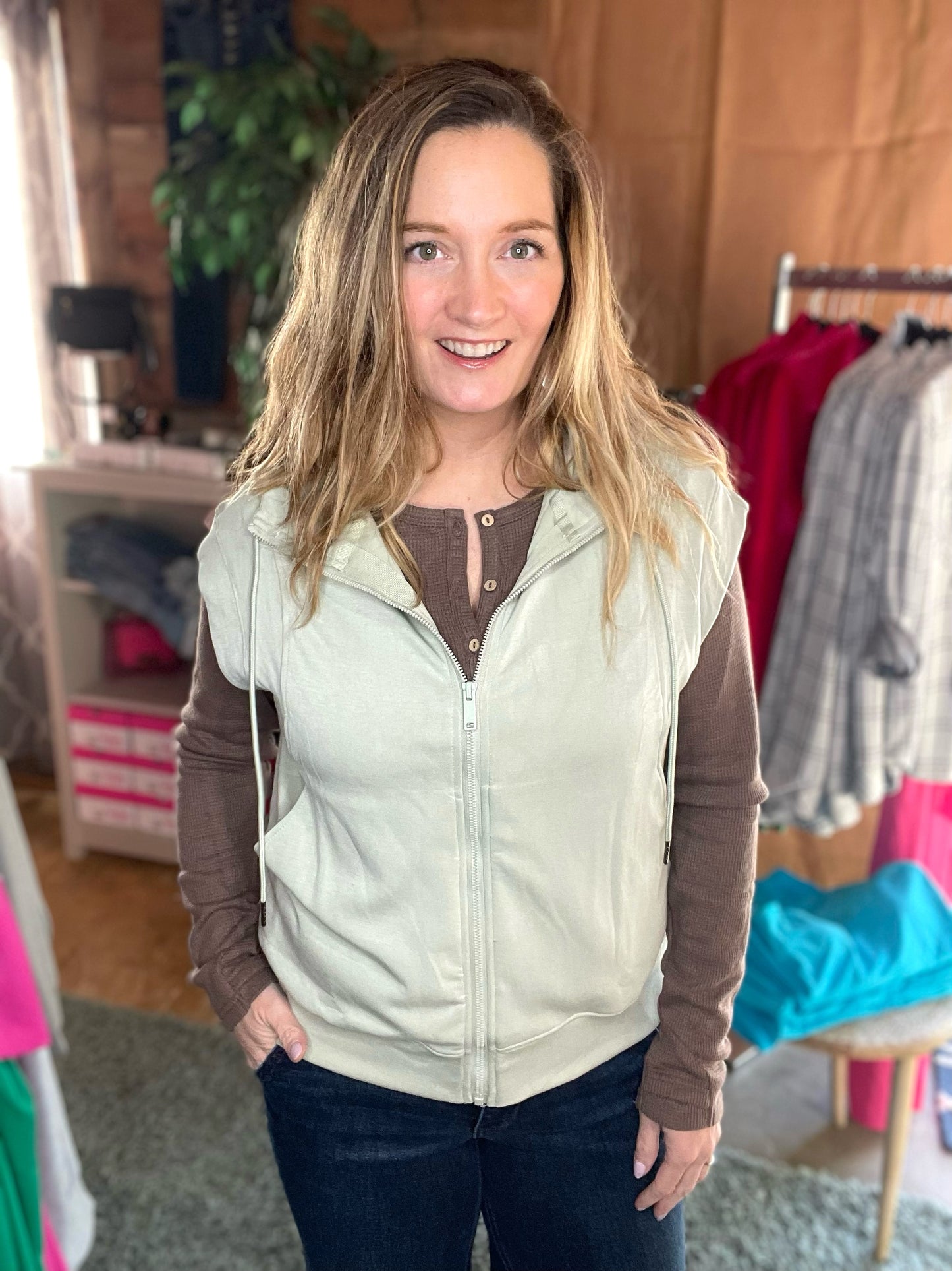 Sleeveless and Sage Hooded Jacket