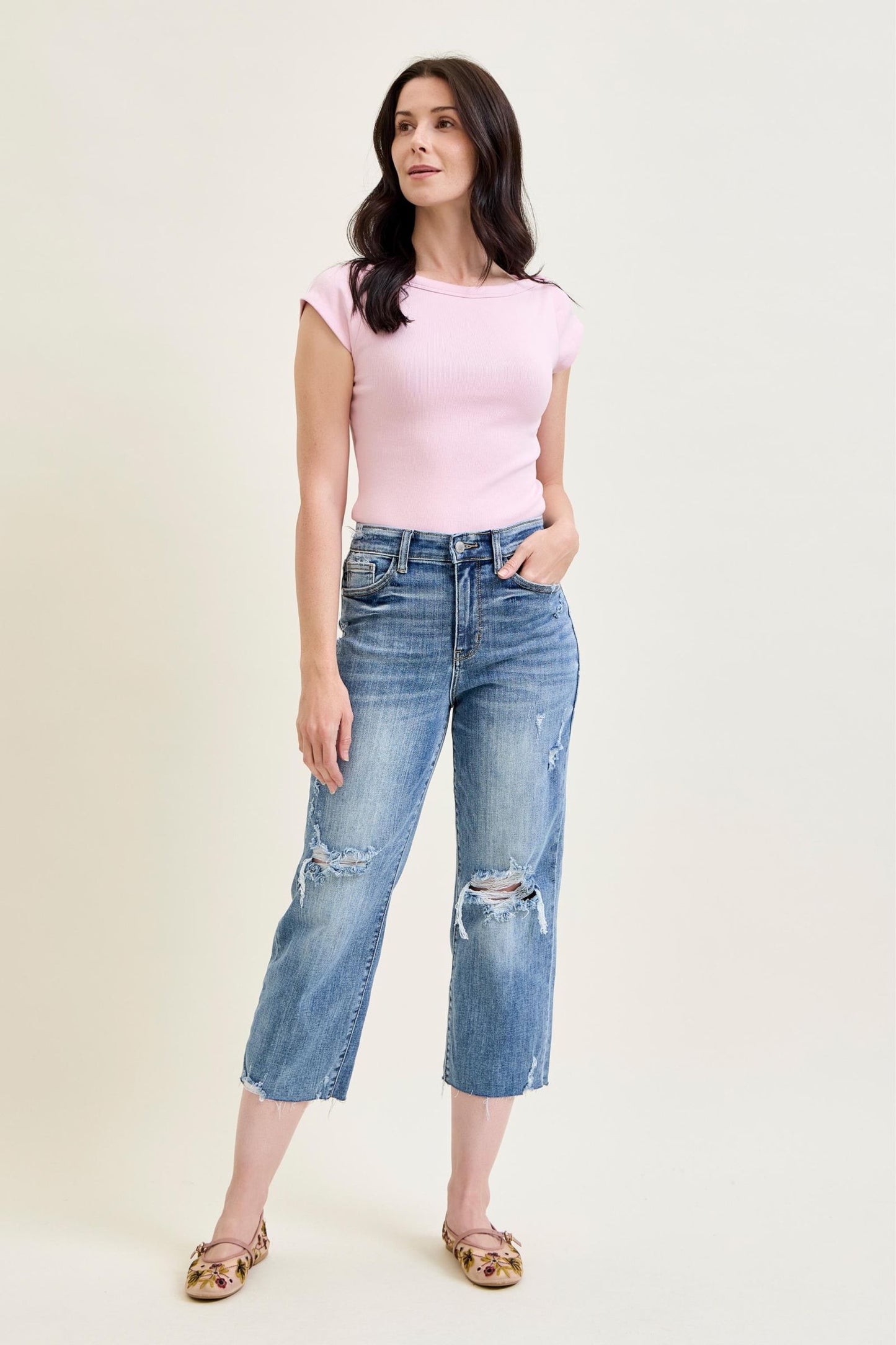 Judy Blue Cropped Distressed Denim