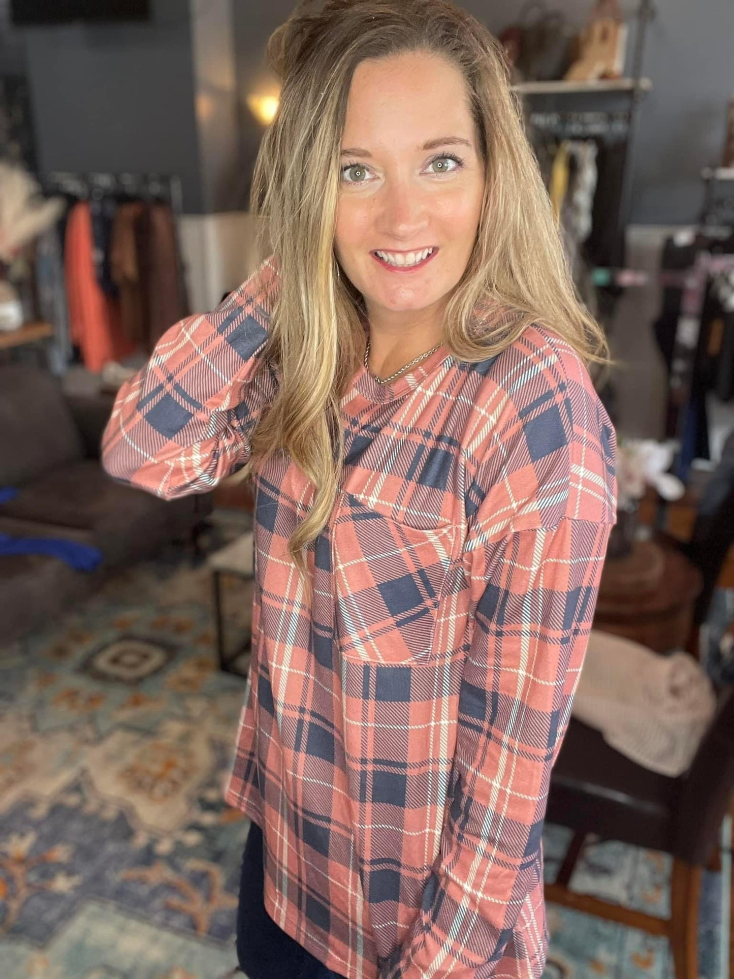Pretty in Plaid Long Sleeved Top