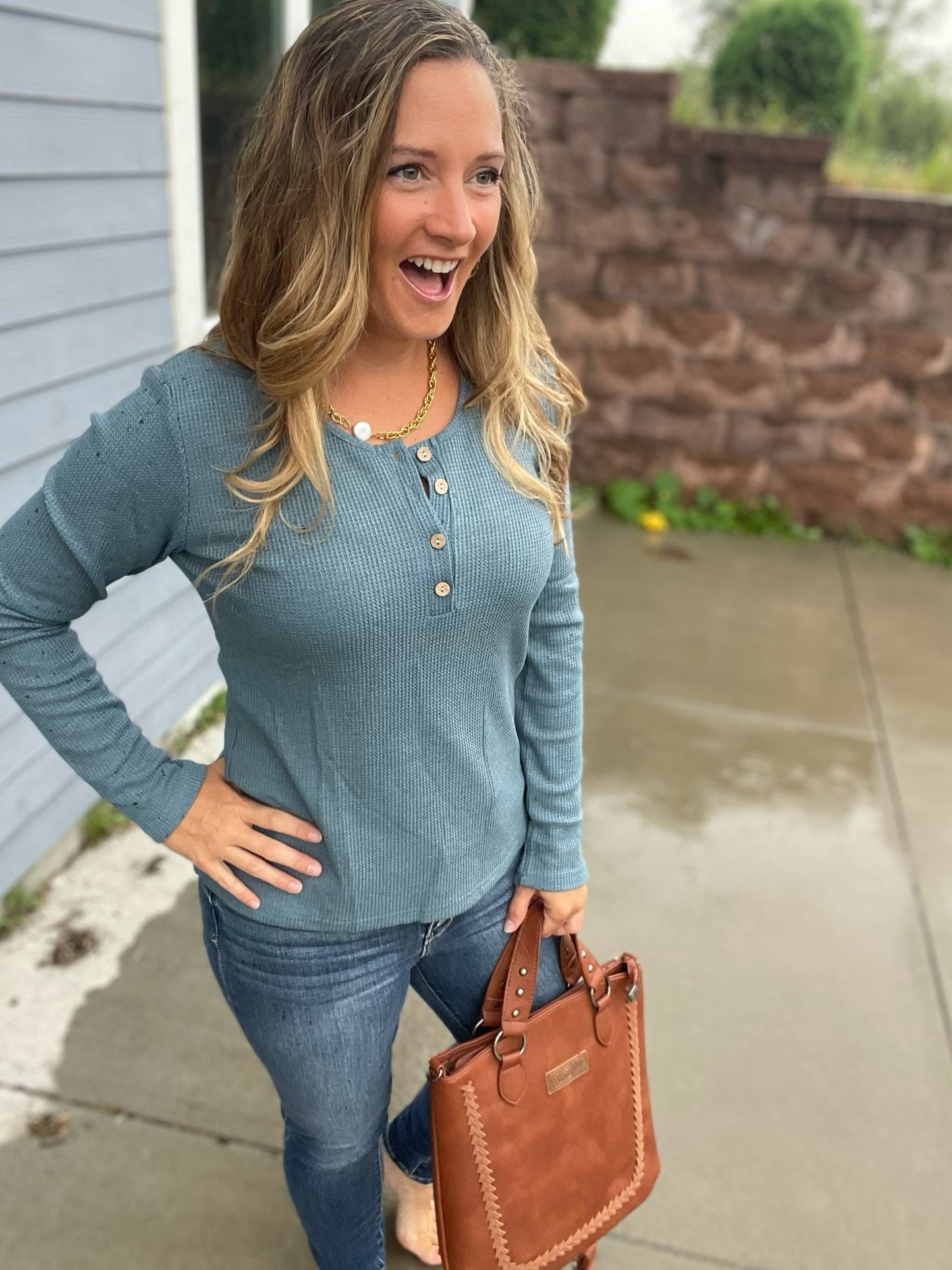 Rich In Color Henley in Dusty Blue