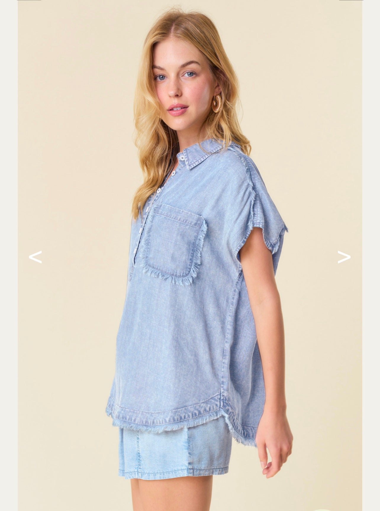 Fray Short Sleeved Denim Top