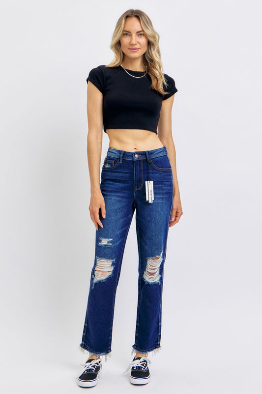 Judy Blue Rigid Magic Distressed Straight Ankle Jeans