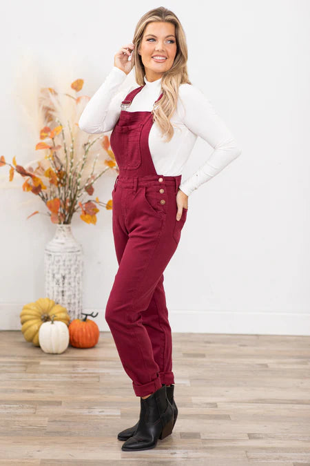 Judy Blue Garment Dyed Overalls Maroon