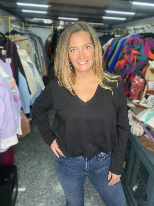 Bubble Top Long Sleeve in Black
