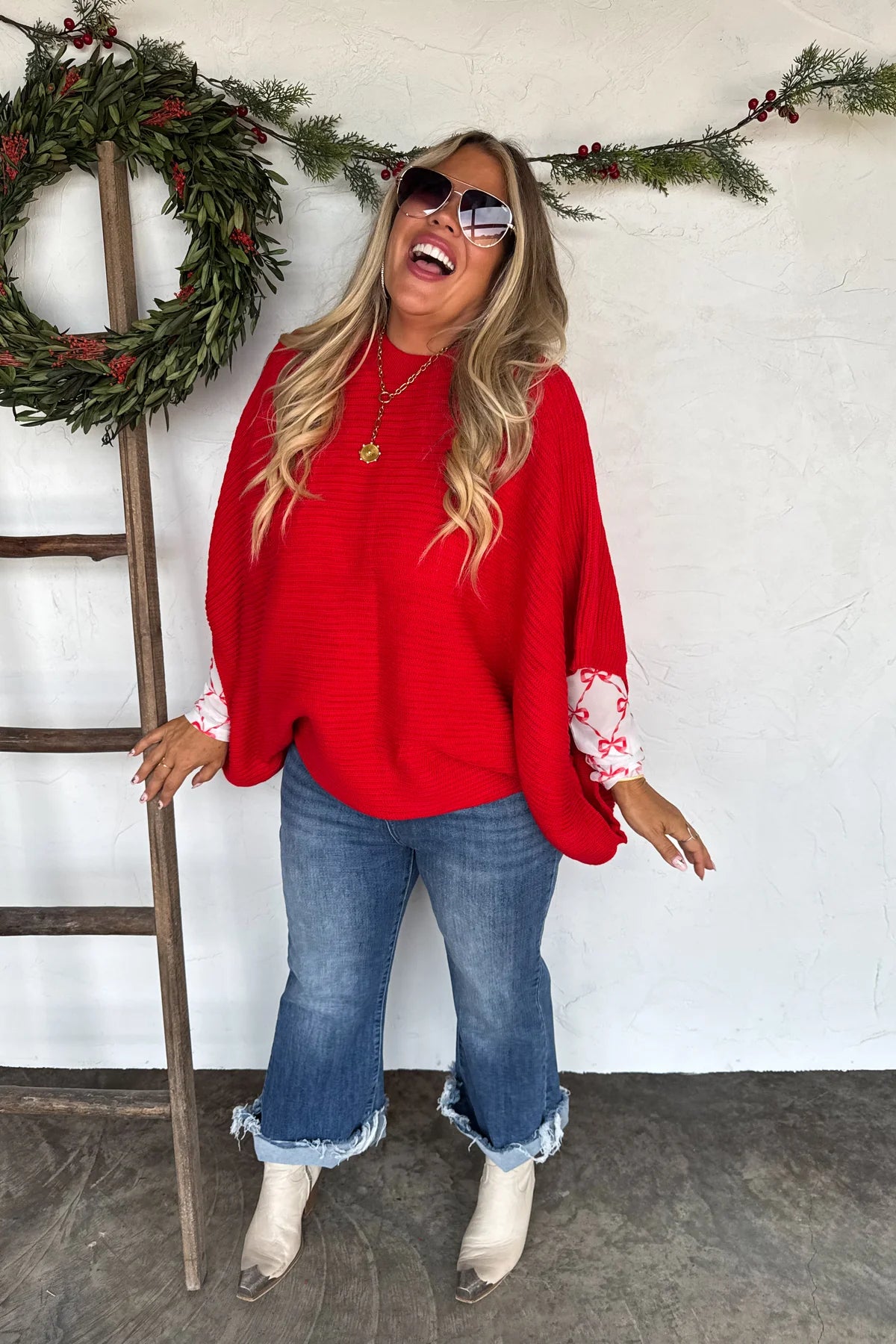 Pullover Poncho in Red