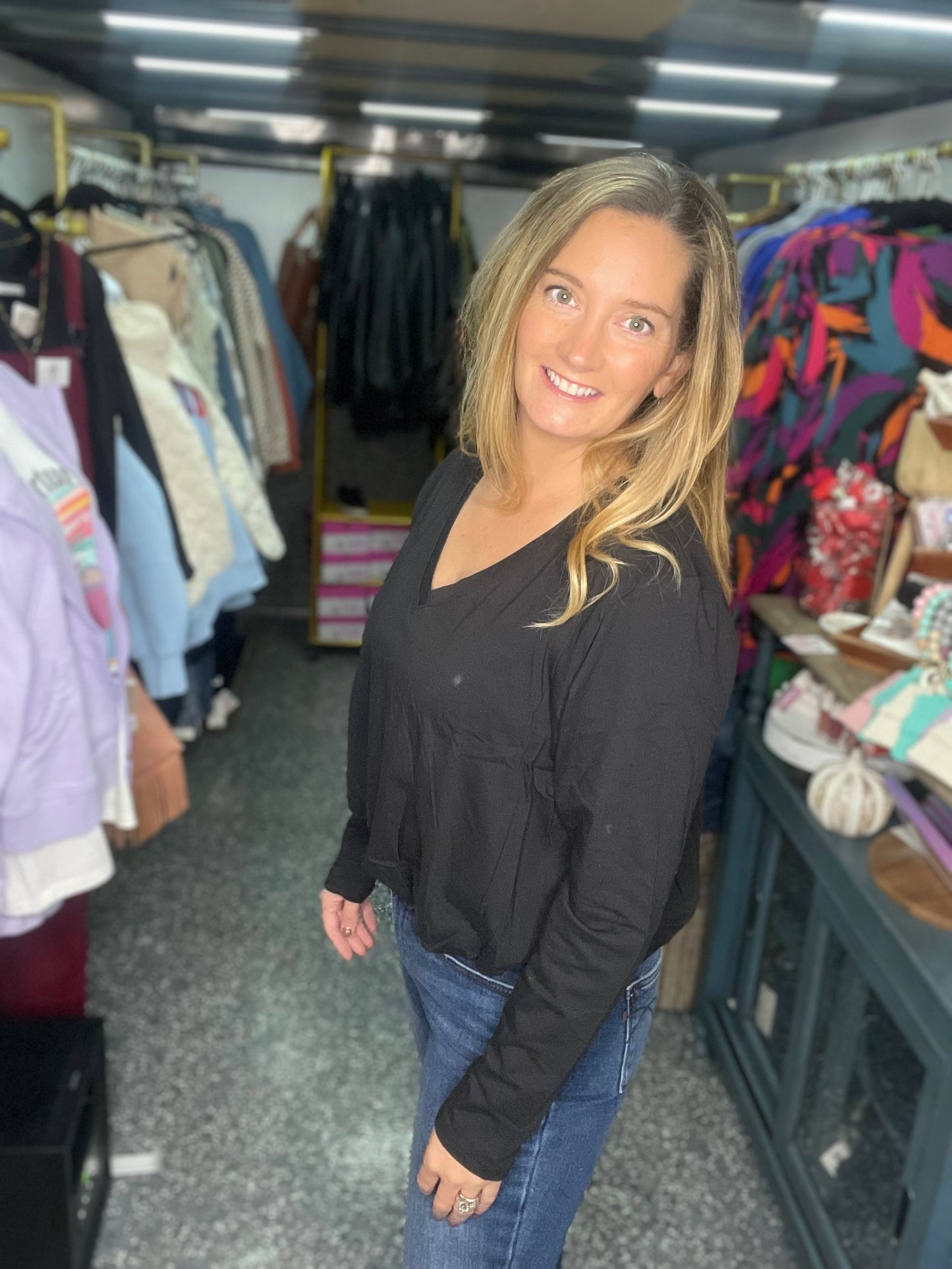 Bubble Top Long Sleeve in Black